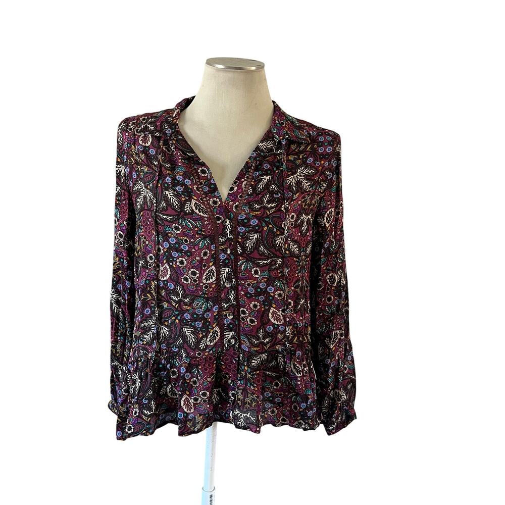 Maeve by Anthropologie Purple Floral Peasant Blouse Sz 6 Boho Casual